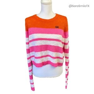 GILLY HICKS SYDNEY Orange Pink White Striped Knit Cropped Sweater